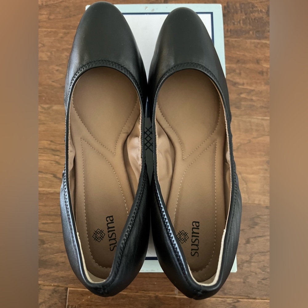 Susina Size 7.5 Fraya-Lea Black Leather Wedge Heel Shoes In Box Fraya Lea 7 1/2 - Picture 4 of 9